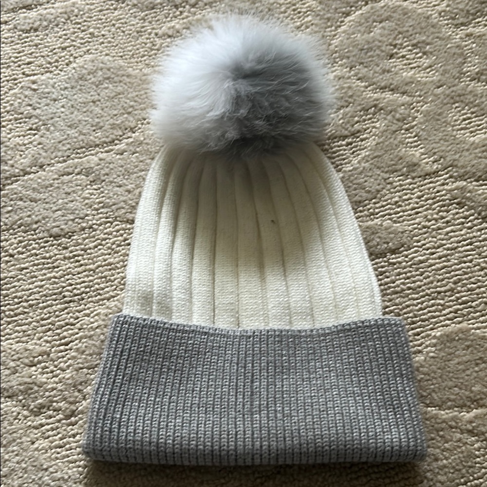 Gray and White  Pom-Pom Beanie